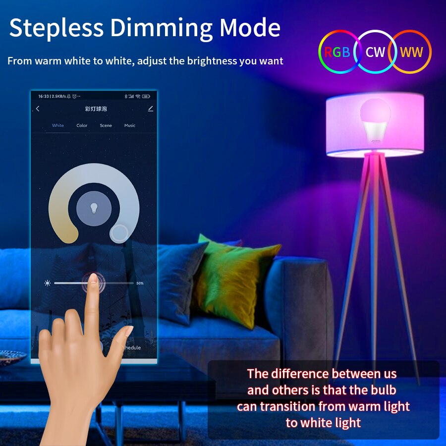 E27 WiFi Smart LED Bulb RGBCW  - đánh giá và giá Alexa Compatible Bulb